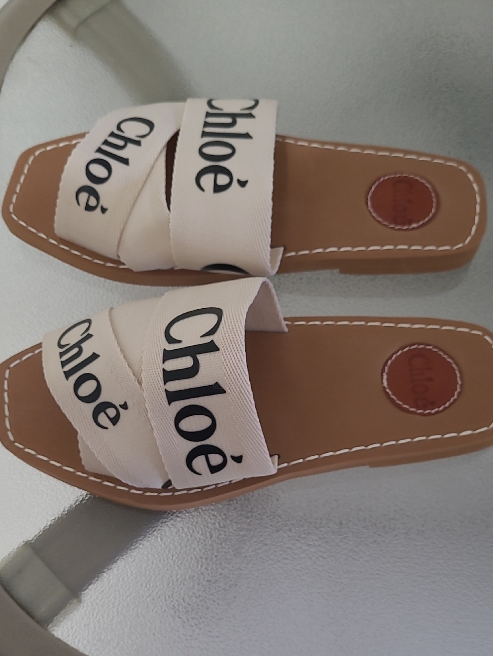 Chloe Women's Ivory Logo Slide Sandals